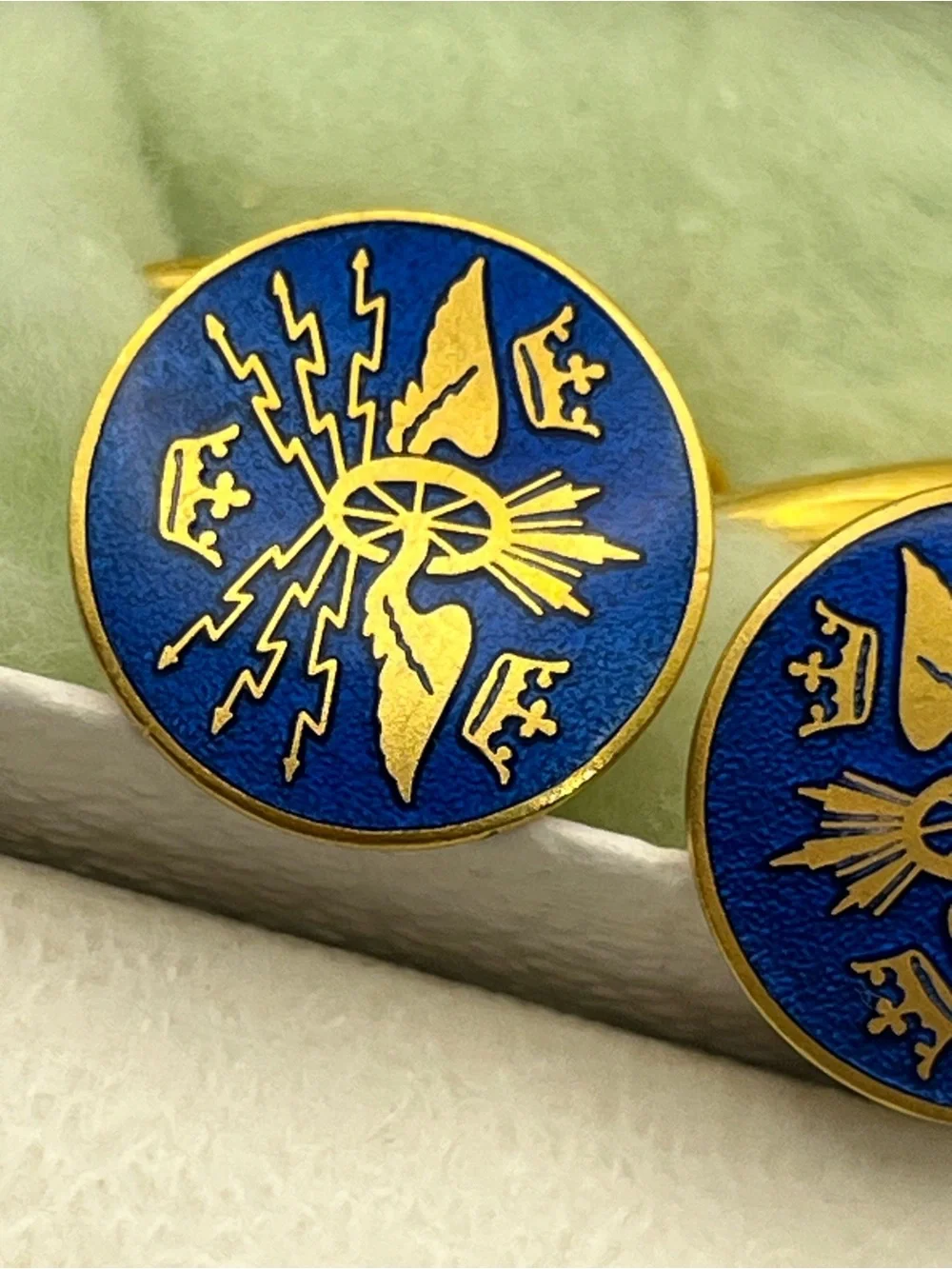 Sporrong Co Blue Enamel Swedish Emblem Cuff Links Cufflinks Crown gold tone